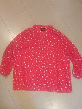Bob Mackie Hot Pink Polka Dot Blouse Woman's Size XL Fun Unique Wearable Art
